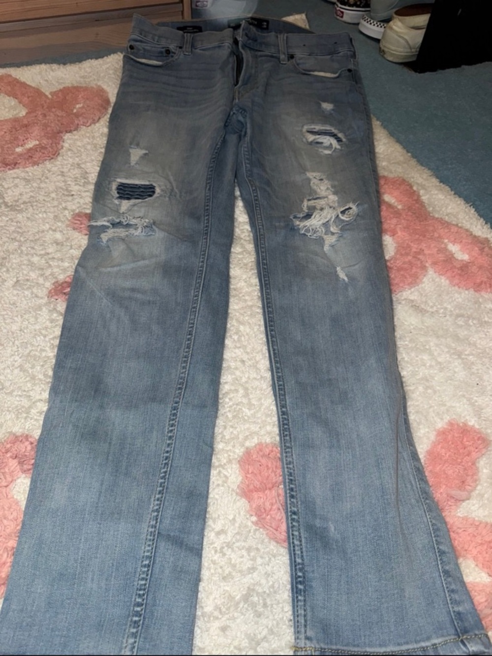 Hollister Men's Light Blue Distressed Skinny Jeans